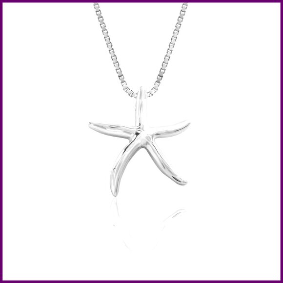 Sterling Silver Starfish Pendant Necklace with Adjustable Box Chain